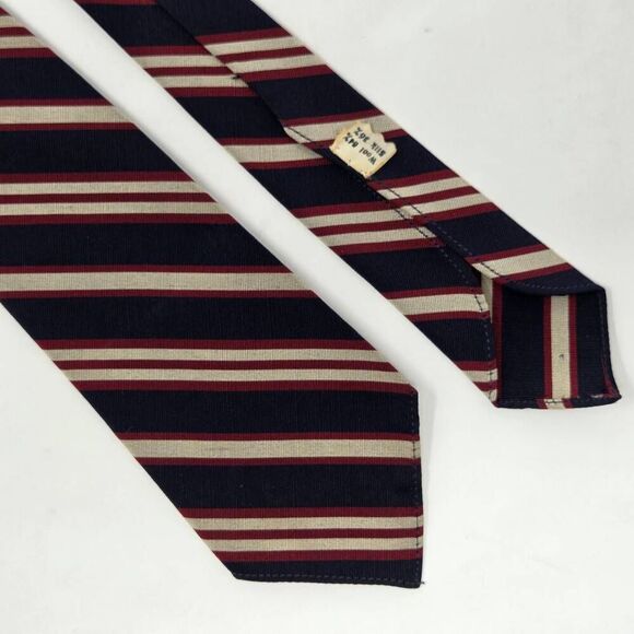 ELLIOTT'S IRISH POPLIN WOOL SILK TIE IRELAND BLUE TAN REPP STRIPE 3.25" X 51" - Picture 1 of 4